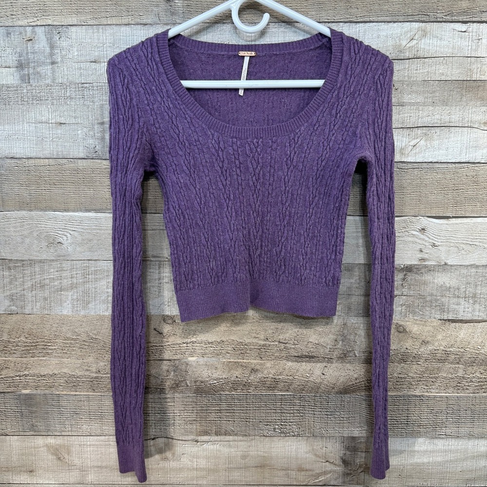 Free People Purple Cable Knit Cropped Sweater Size Small